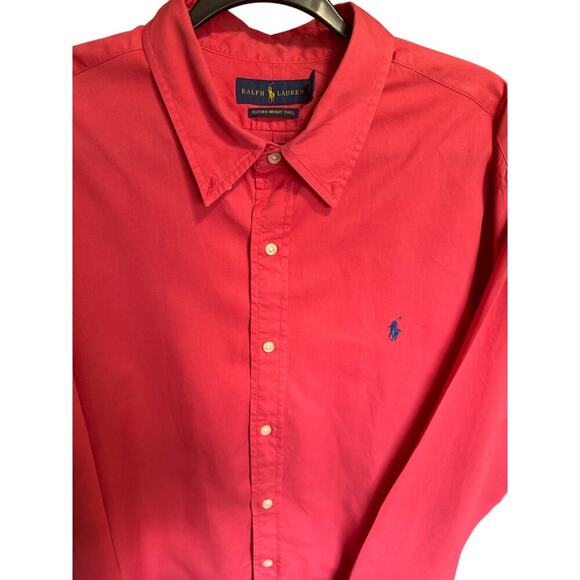 Ralph Lauren Logo Shirt Button Down Long Sleeve Cotton Twill Red Blue Size XXL - Picture 8 of 14